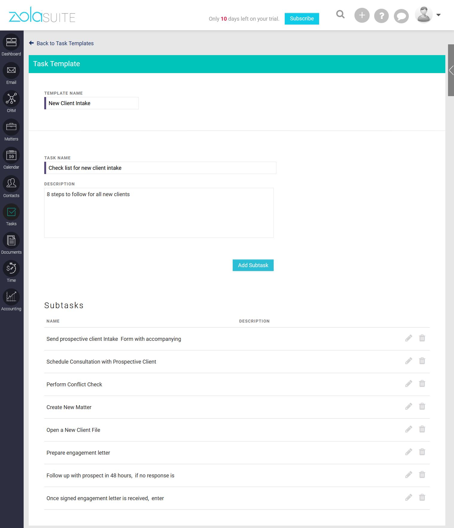 ZolaSuite - Workflows - New Client intake