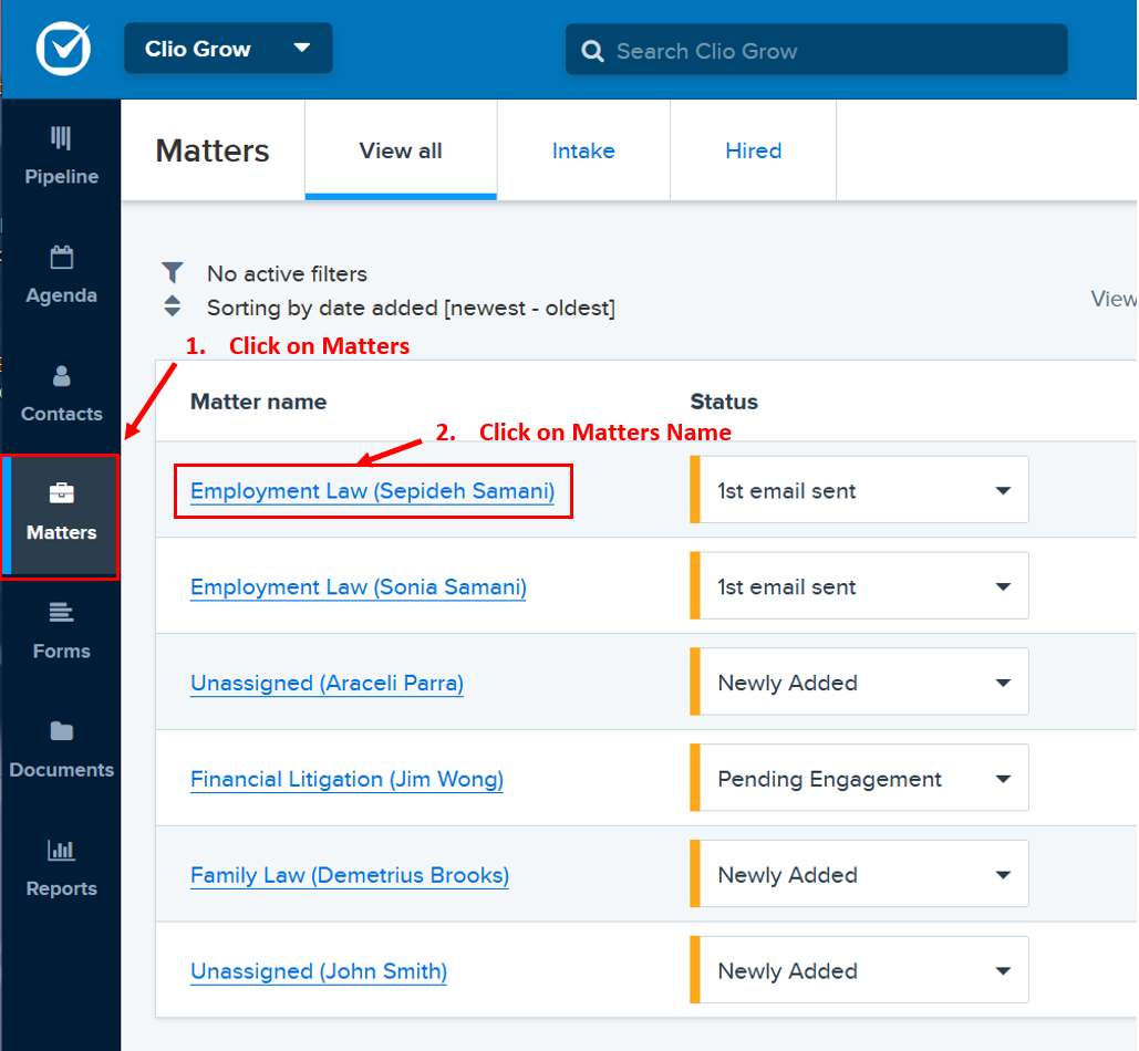 How to make an appointment in Clio Grow - Step 1